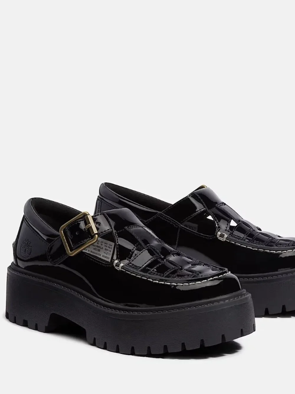Timberland Women's Patent Leather Stone Street Platform Buckle Shoes, Size 7